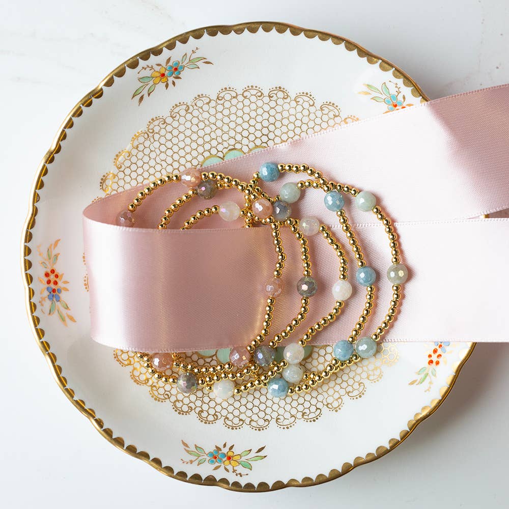 Gold Beaded Bracelets-Dot, White Jade