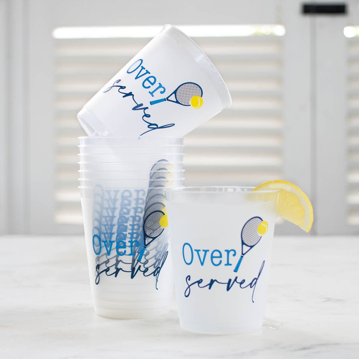 Over Served Party Cups Frosted/Blue/Yellow 16oz Set of 10