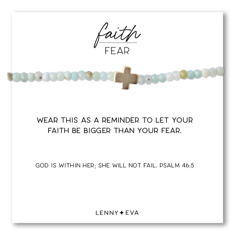 Faith Over Fear Cross Bracelet Faceted Amazonite