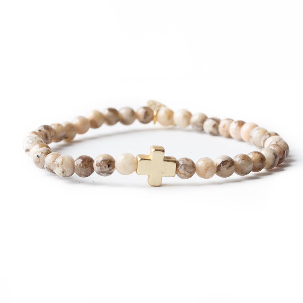 Faith Over Fear Cross Bracelet, 4mm-Feldspar | Christian