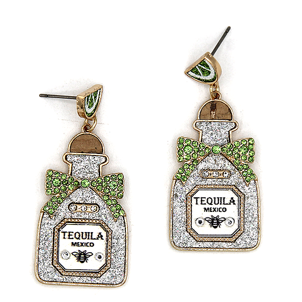 Glitter Accent Tequila Bottle Earrings