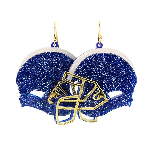 Glitter Resin Football Helmet Blue Earring