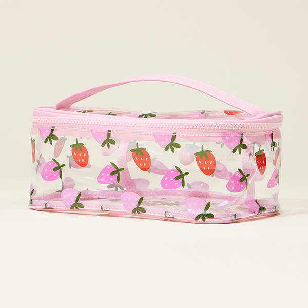 Strawberry Print Clear Makeup Bag With Handle
