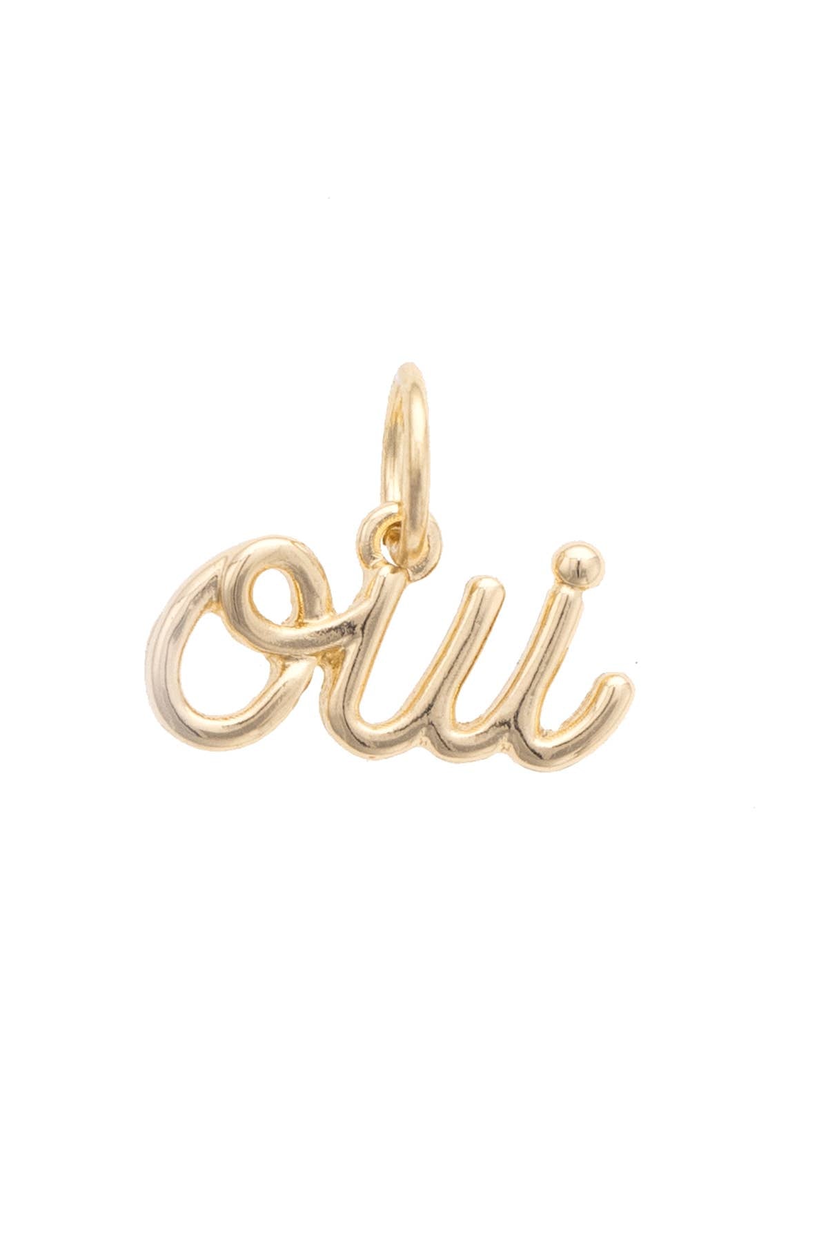 Cursive Oui (Yes) Charm in Shiny Gold