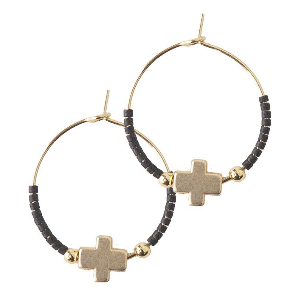 Faithful Cross Earrings-Black