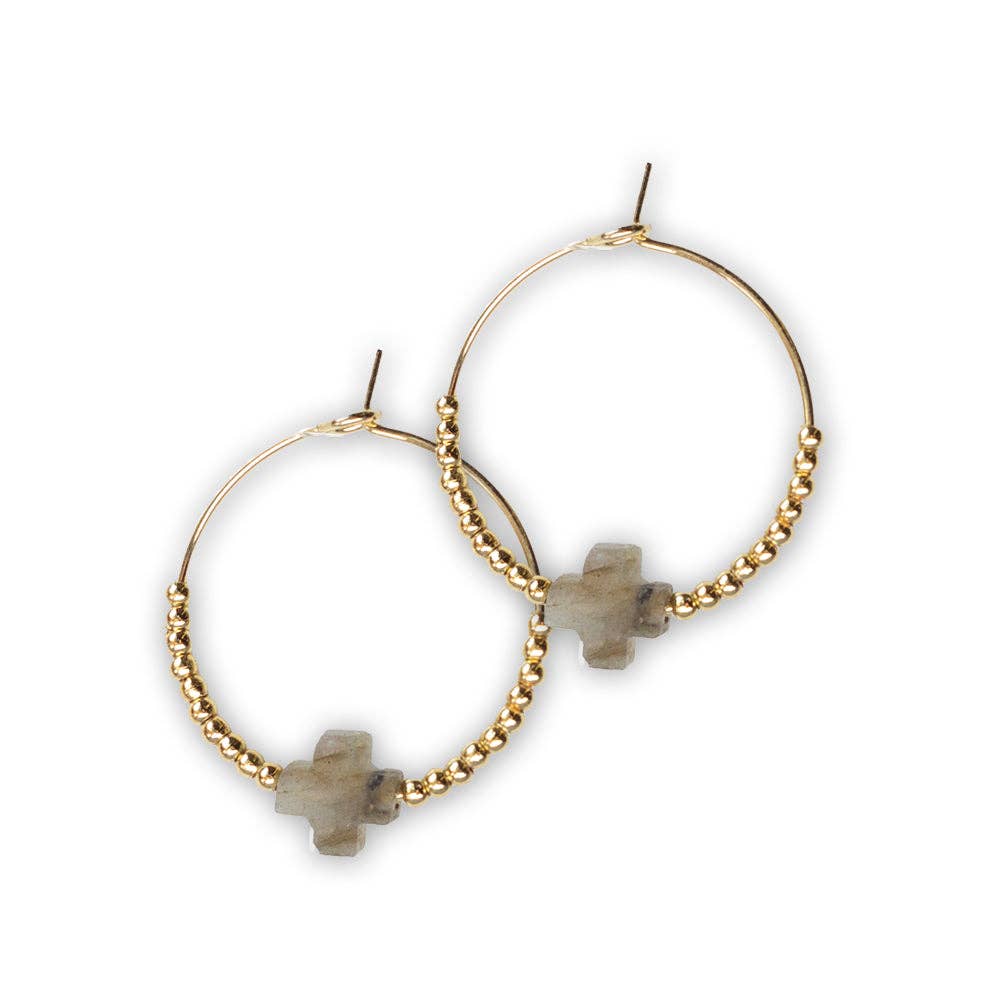 Faith Over Fear Cross Earrings-Labradorite
