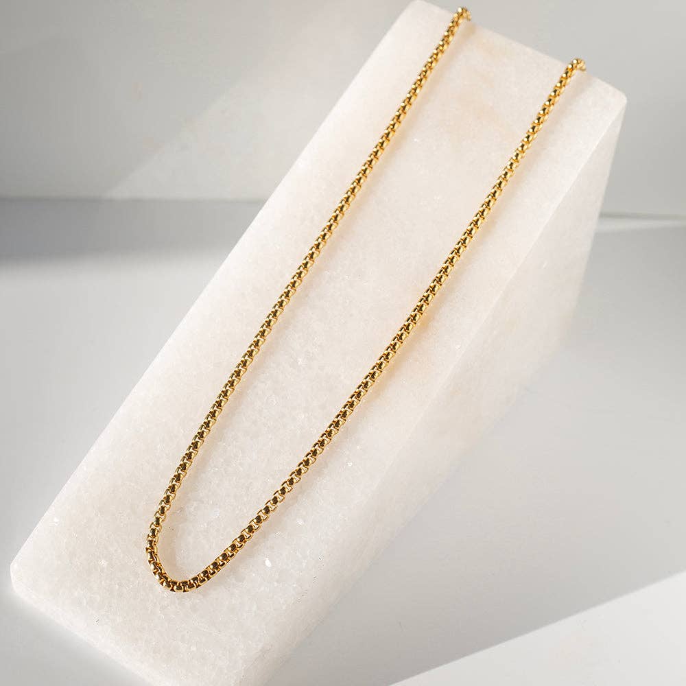 Gilded Gold Necklace-24" Box Chain | Charm Bar Necklace