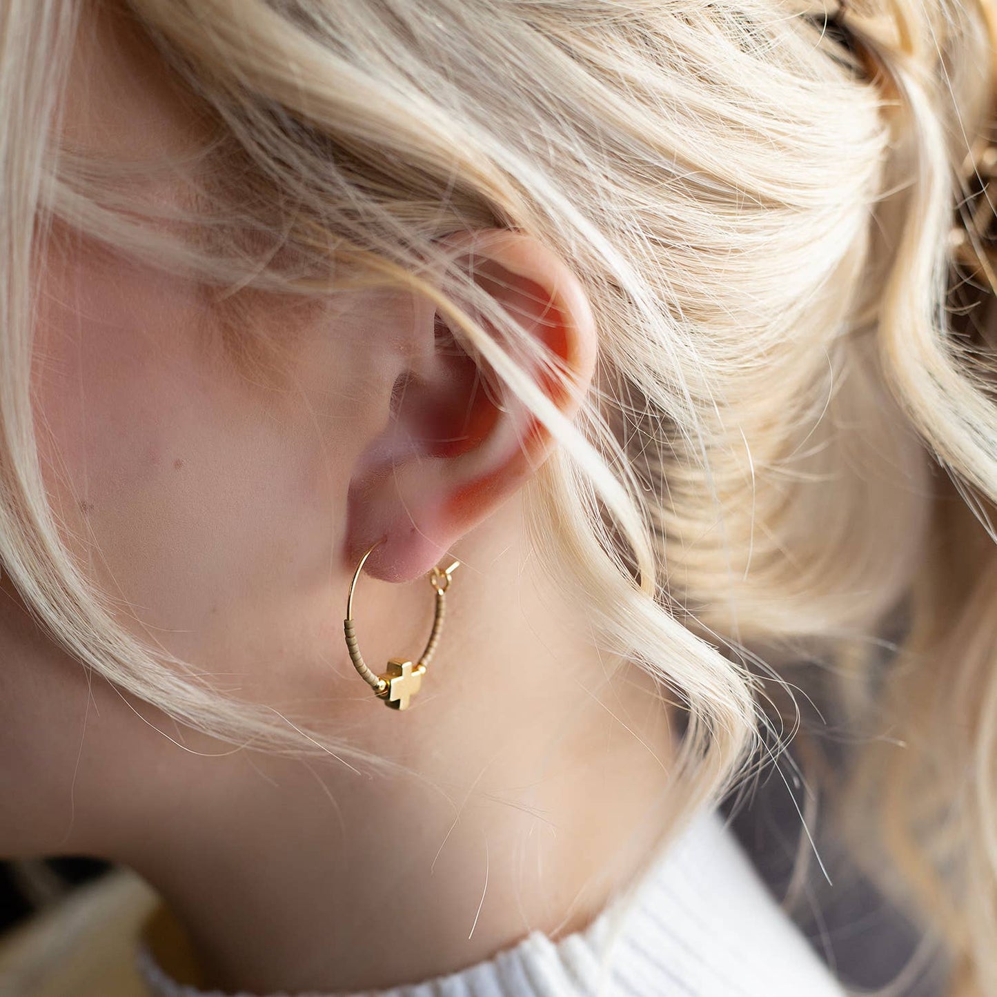 Faithful Cross Earrings-Mocha | Beaded Earrings for Women