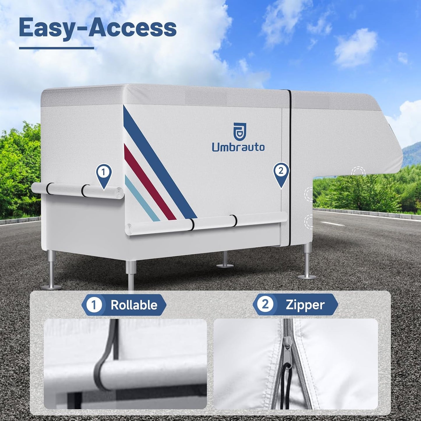 Umbrauto Truck Camper Cover for Slide-in Campers ¨C 300D Oxford Waterproof RV Cover, Silver-Coated, All-Weather Protection with Windproof Straps & Air Vents