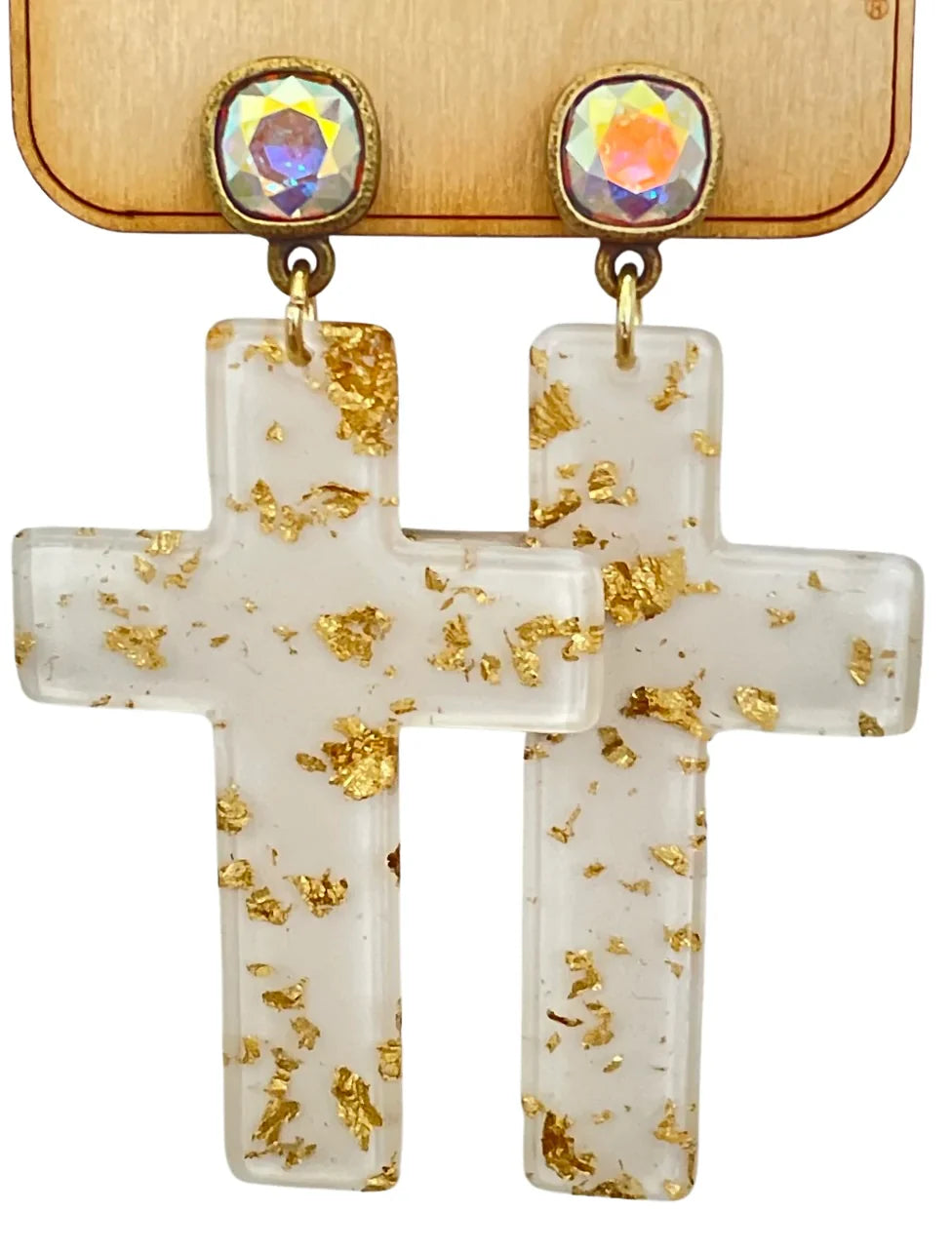 Gold Fleck Cross Earrings