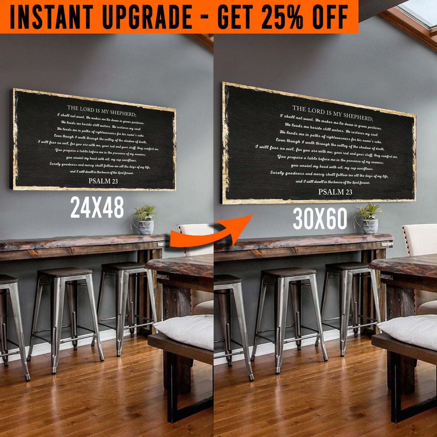 Upgrade Your 24x48 Inches 'Psalm 23 - The Lord Is My Shepherd' (Style 2) Canvas To 60x30 Inches