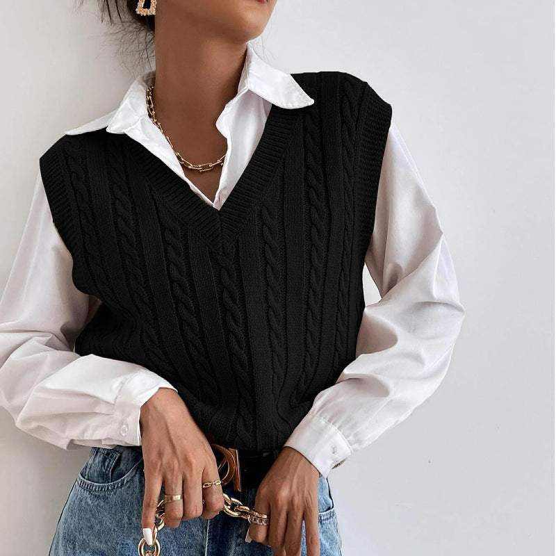 Twist Vest Women Inner Wear Outer Wear Solid Color All Matching Knitted Sweater Vest