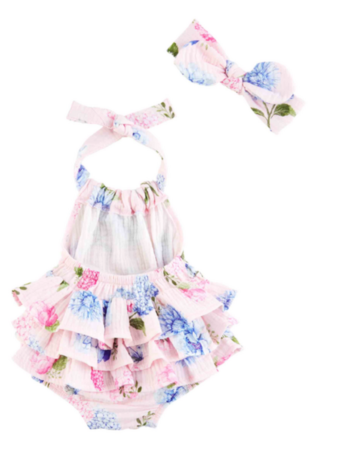 PINK HYDRANGEA BABY ROMPER SET