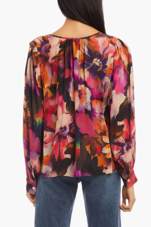 Lola Print Pleated Tie Neck Blouse