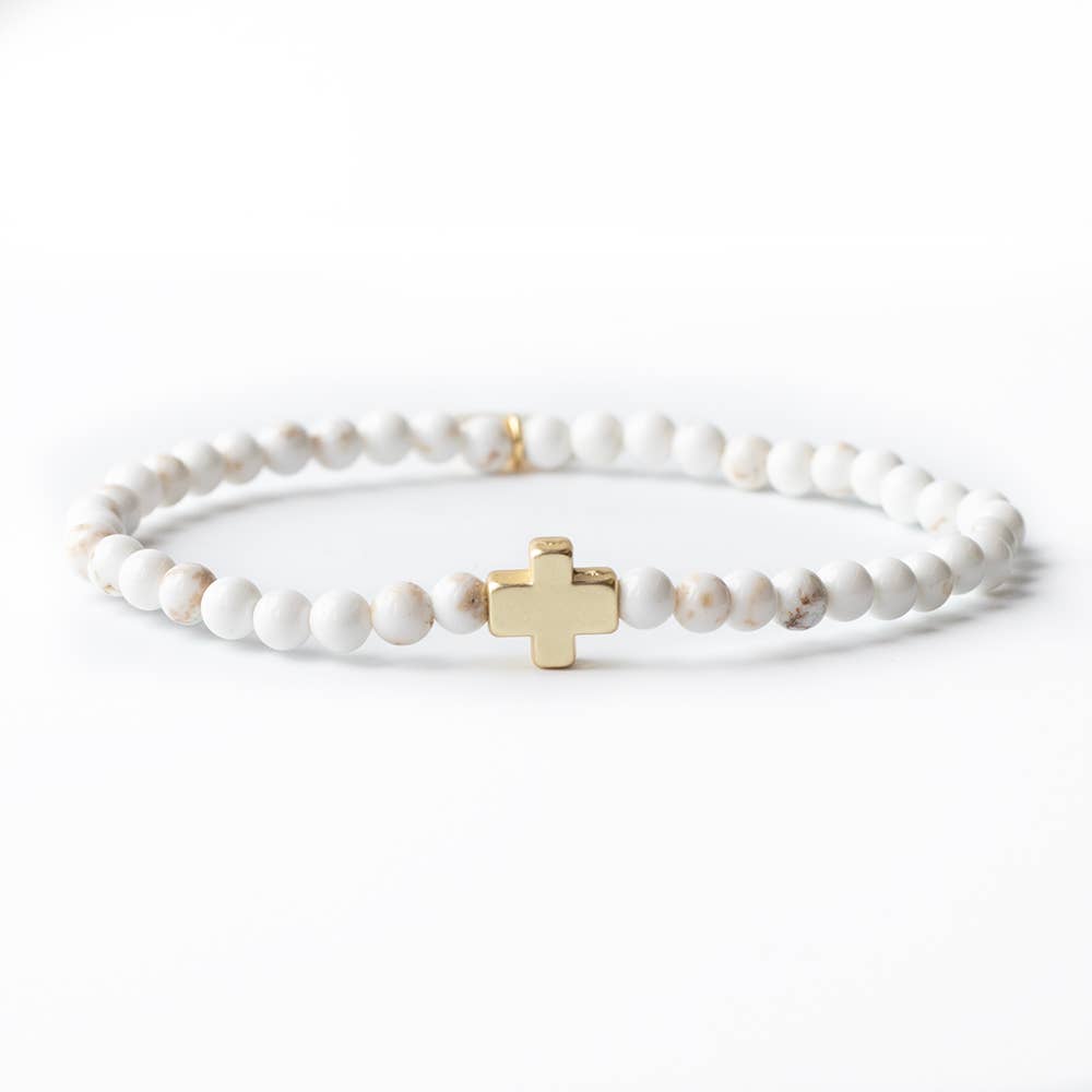 Faith Over Fear Cross Bracelet, 3mm-Howlite | Christian