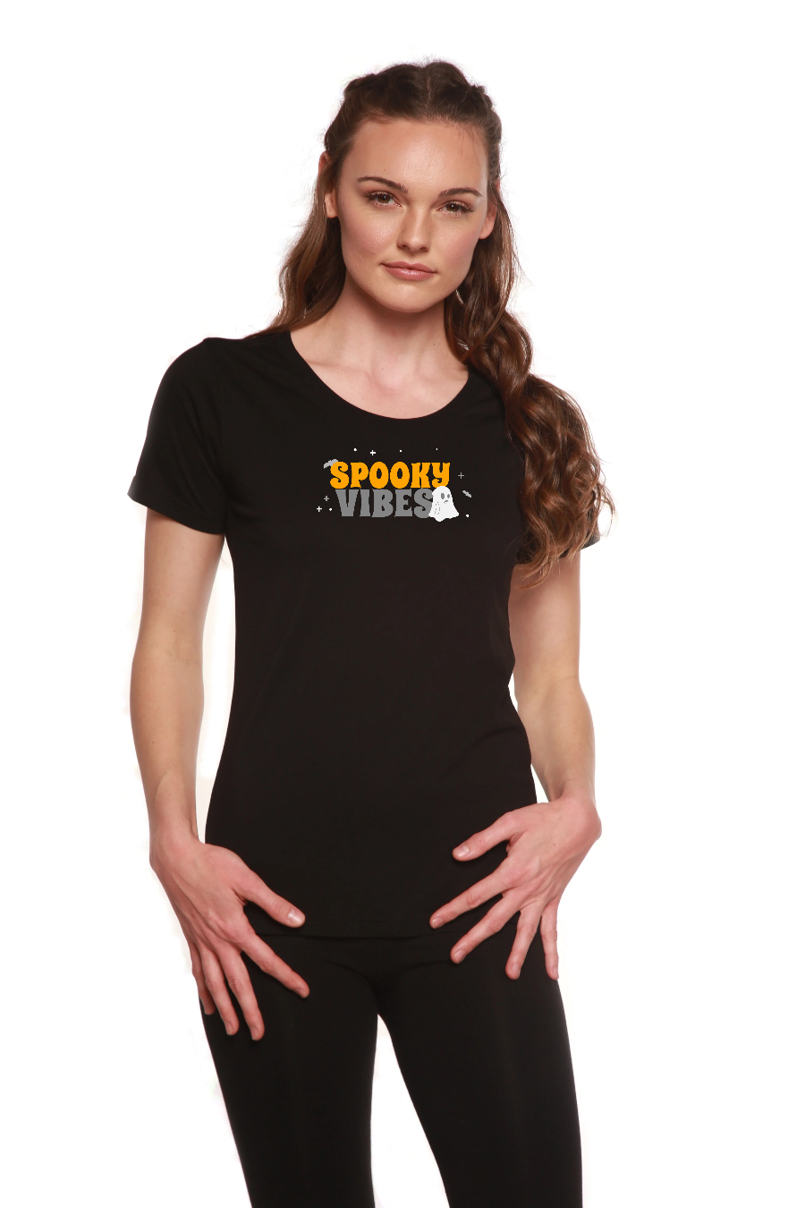Spooky Vibes Women's Bamboo/Cotton Short Sleeve Scoop Neck Printed T-Shirt