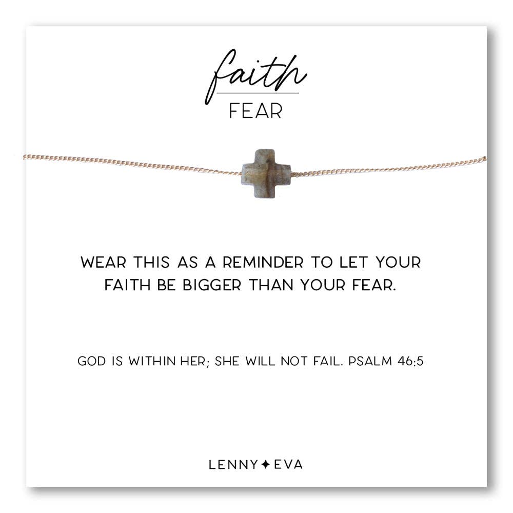 Faith Over Fear Cross Necklace-Labradorite