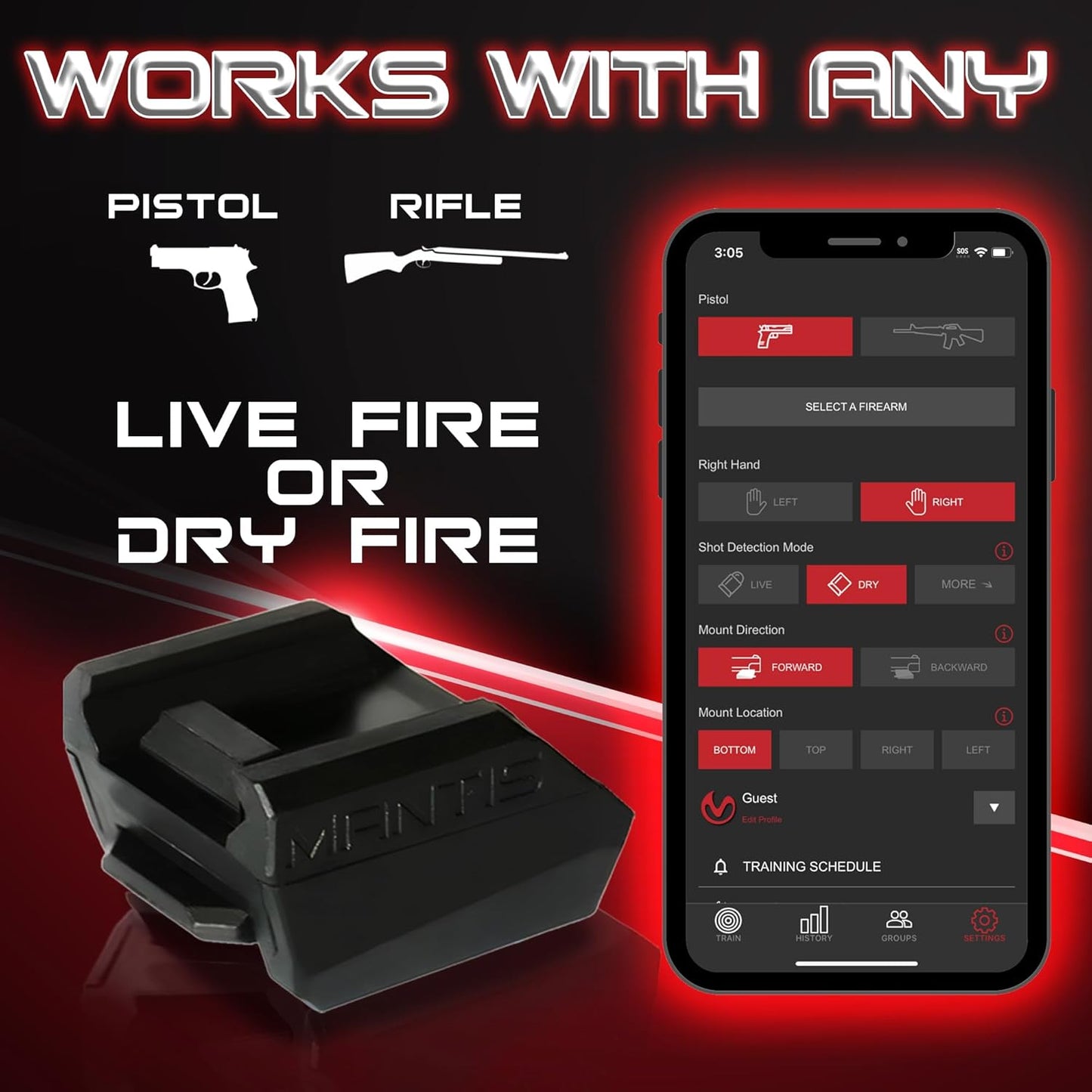 Mantis X3 | Dry Fire Training System for Any Pistol or Rifle | Improve Accuracy & Save Ammo