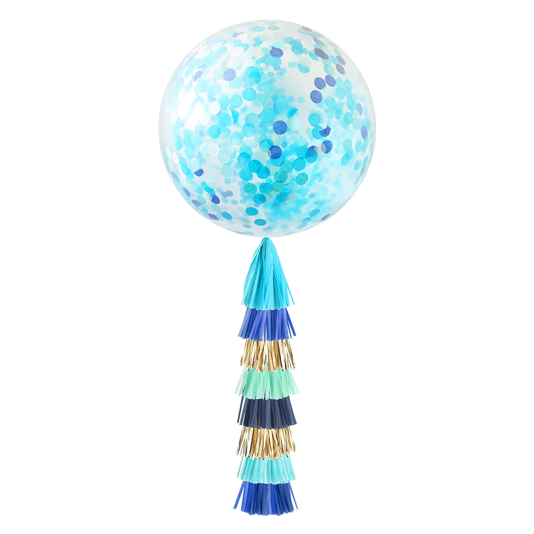 Jumbo Confetti Balloon & Tassel Tail - Blue