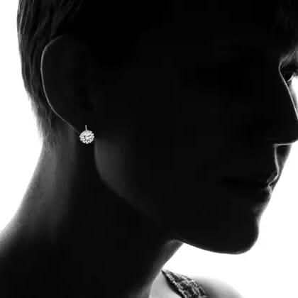 White Gold Huggie Earrings with Swarovski Crystal By Barzel
