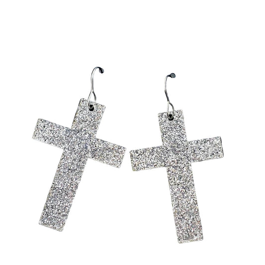 Glitter Cross Dangles- Acrylic Earrings