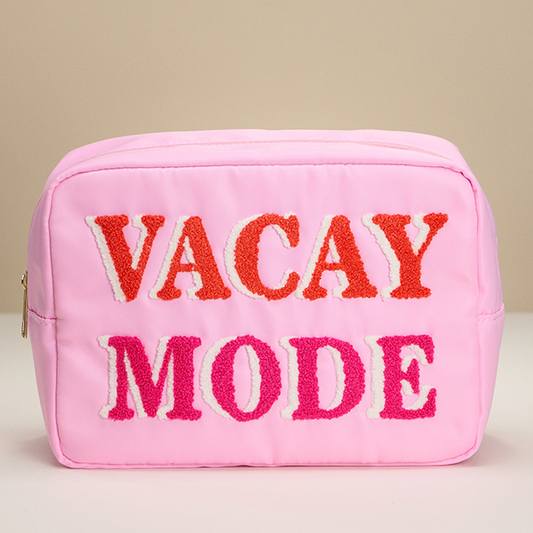 Nylon VACAY MODE Lettering Travel Pouch Pink