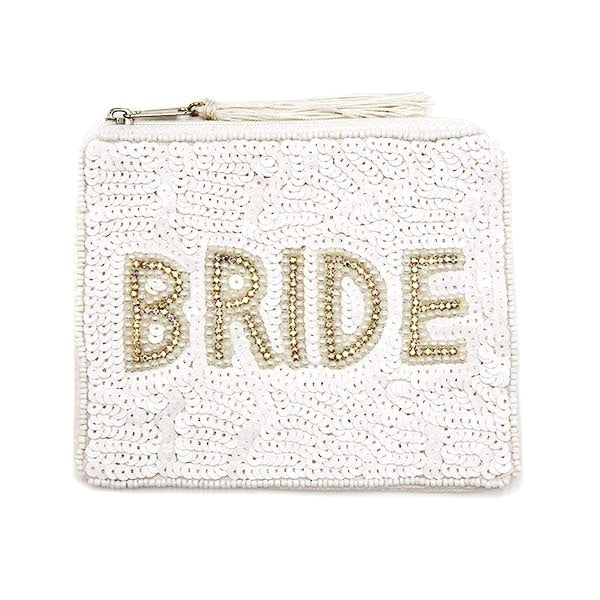White Seed Beaded "Bride" Coin Purse