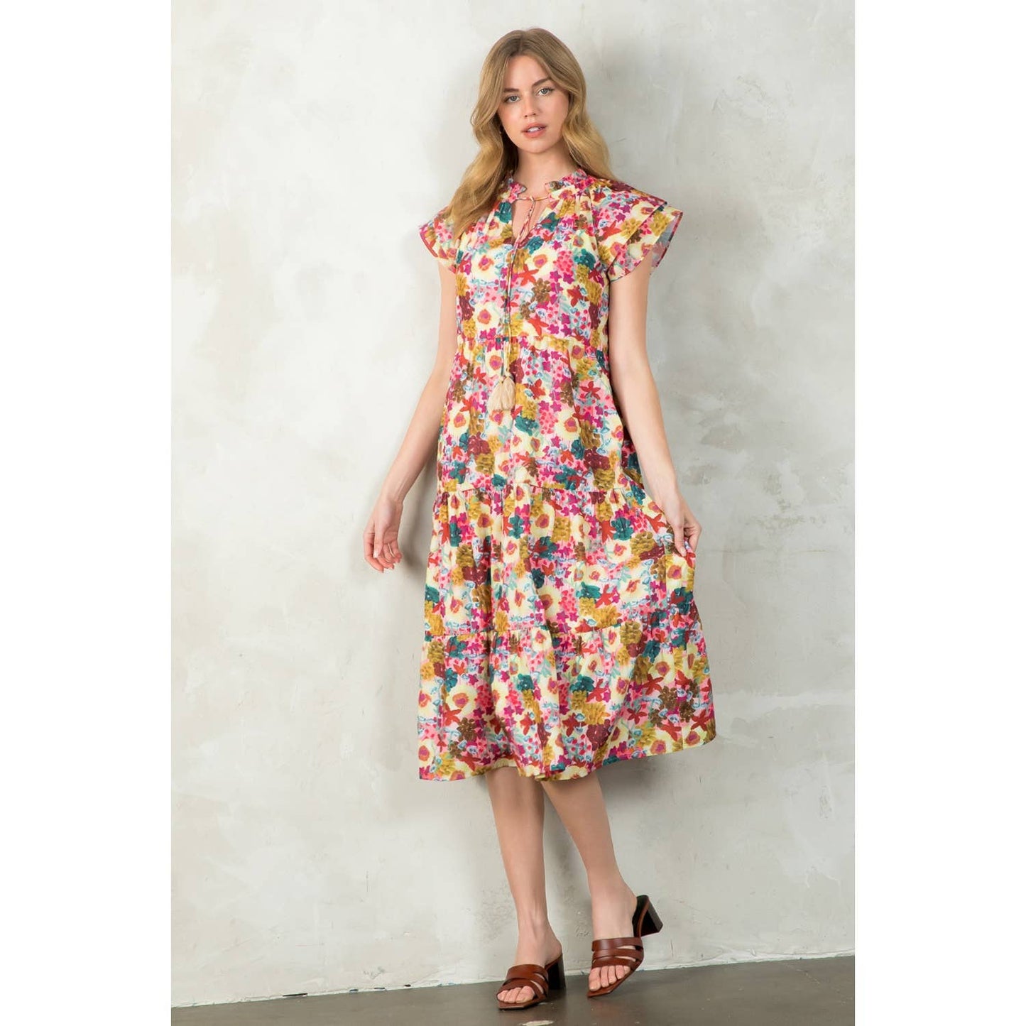 COURTNEY- Tassel Tie Tiered Floral Dress