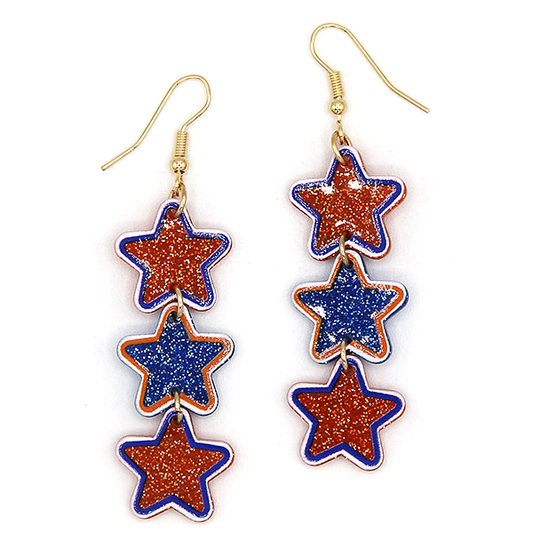 Orange-Blue Glittery Resin Star Dangle Earrings