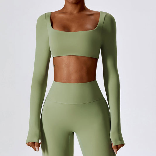 Sollinarry Sexy Nude Feel Long Sleeve Yoga Wear Outdoor Running Exercise T shirt Quick Drying Tight Workout Clothes Top