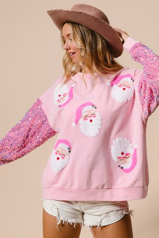 Women Clothing Sweet Sequ Sleeve Top Christmas Long Sleeved Sweatshirt Women