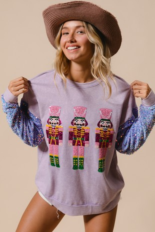 Women Clothing Sweet Sequ Sleeve Top Christmas Long Sleeved Sweatshirt Women