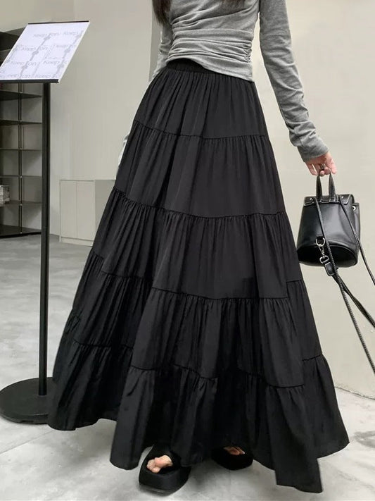 High Waist Slimming Tiered Skirt Women Spring Gentle Wild Big Hem Umbrella Skirt A Line Dress