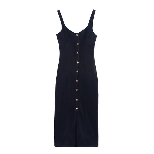 Women Clothing Denim Midi Length Sling Dress