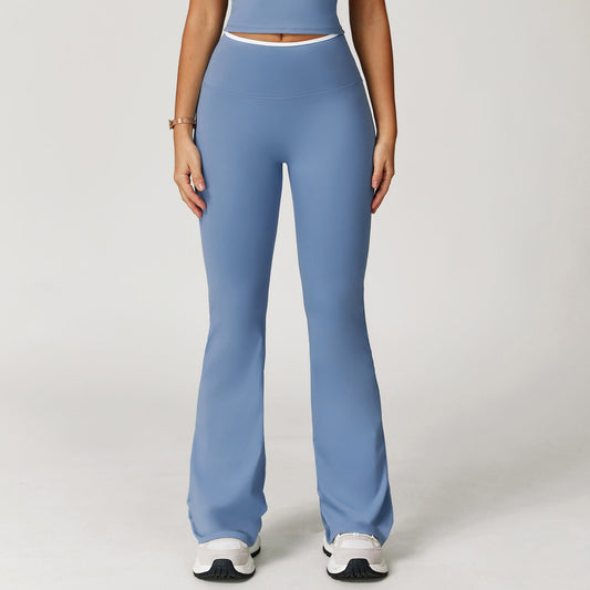 Nude Feel Sports Bell Bottom Pants Contrast Color High Waist Quick-Drying Wide Leg Trousers Sports Running Fitness Bootcut Trousers