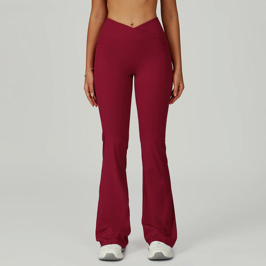 High Waist Nude Feel Bell Bottom Pants Women Cross Waist Wide Leg Bootcut Trousers Outdoor Casual Sports Bell Bottom Pants