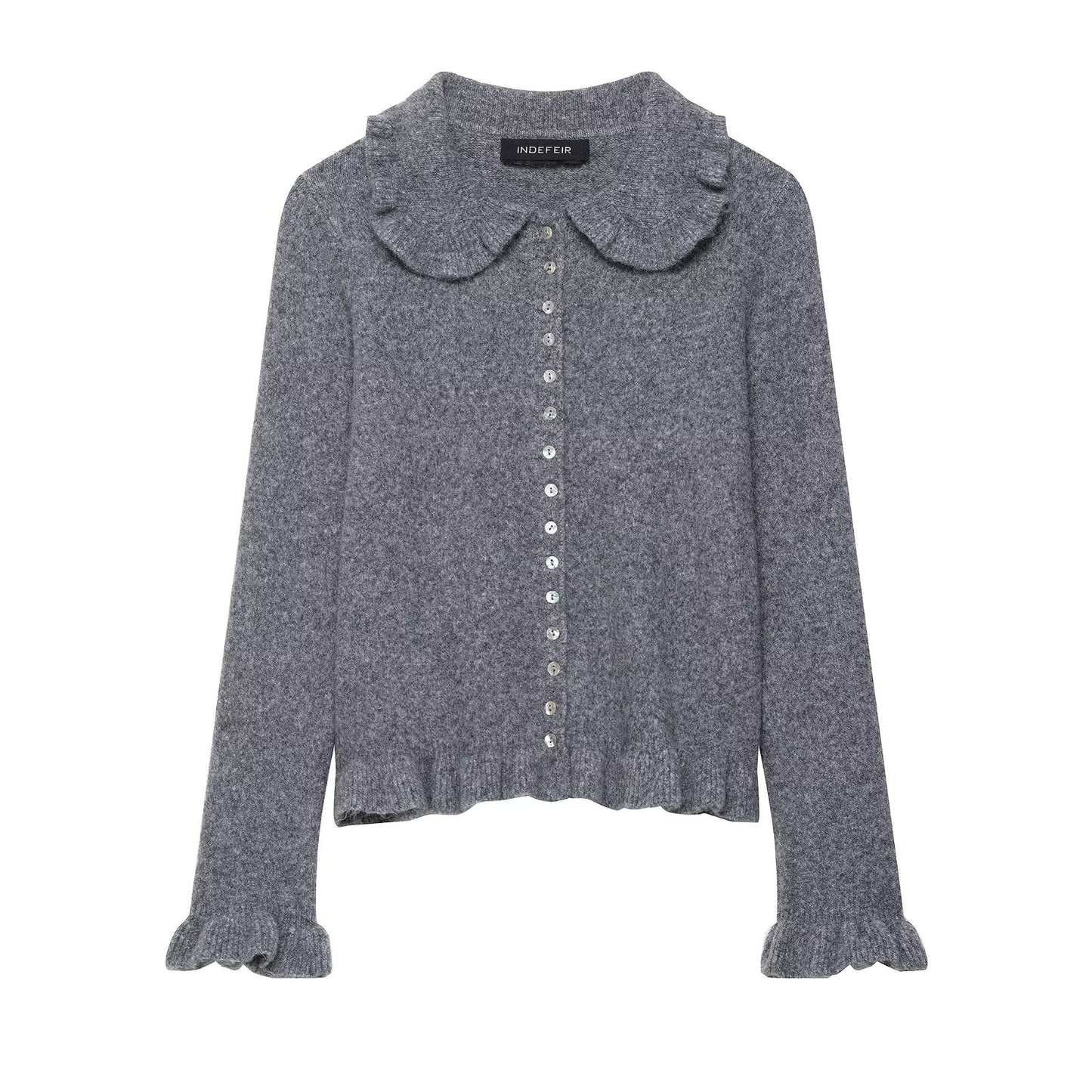 Early Autumn Women Clothing Commuting Solid Color Laminated Decoration Knitwear Coat