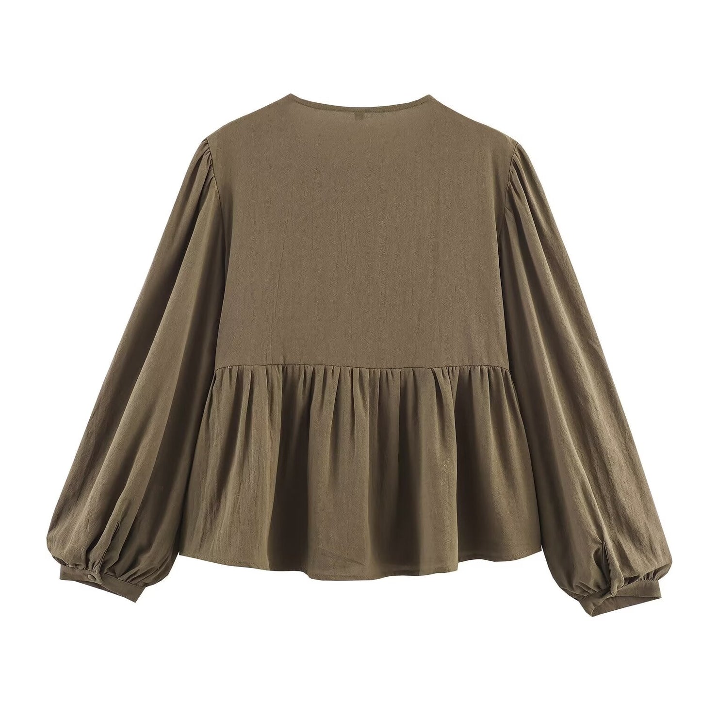 Women Clothing Autumn Artistic Ethnic Chest Embroidered round Neck Shirt