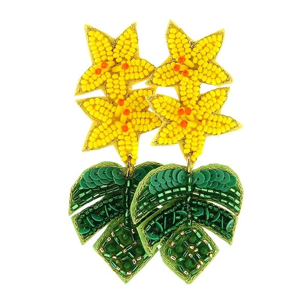 Beaded Palm Leaf Earrings