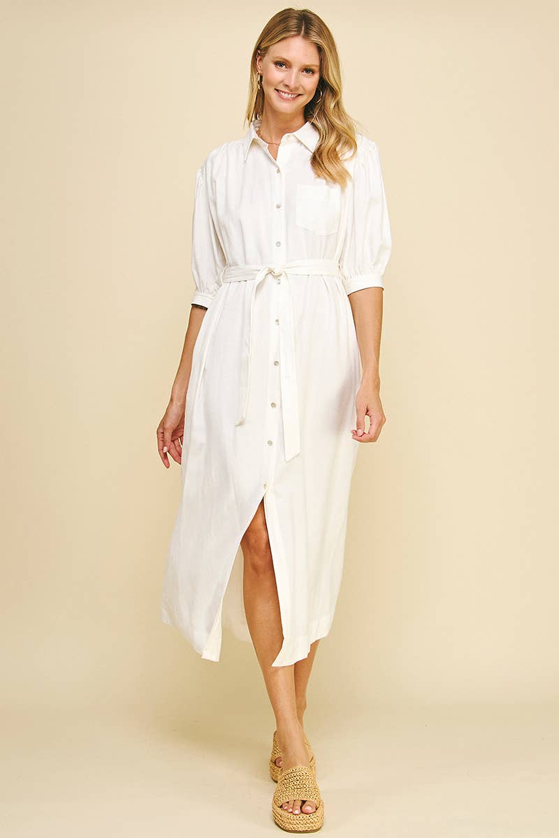 MILA- Solid Linen Midi Dress