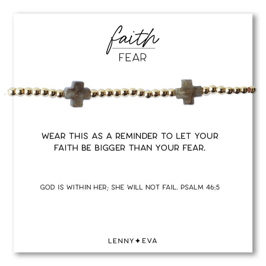Faith Over Fear Gemstone Cross Bracelet-Labradorite Cross