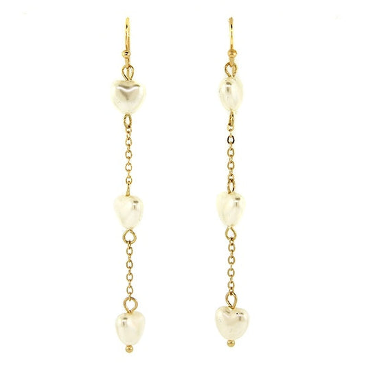 Pearl accent heart drop gold earrings