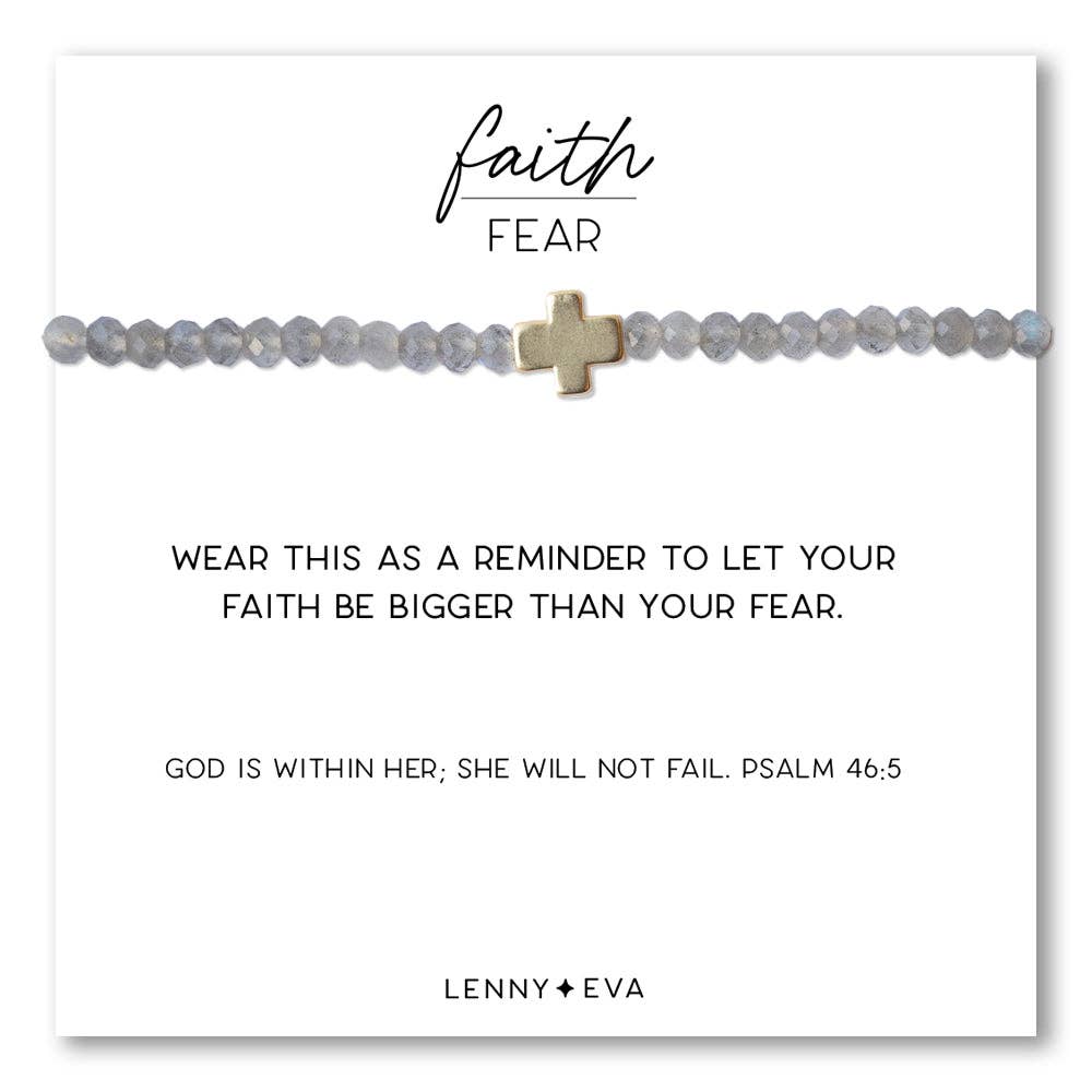 Faith Over Fear Cross Bracelet-3mm Labradorite