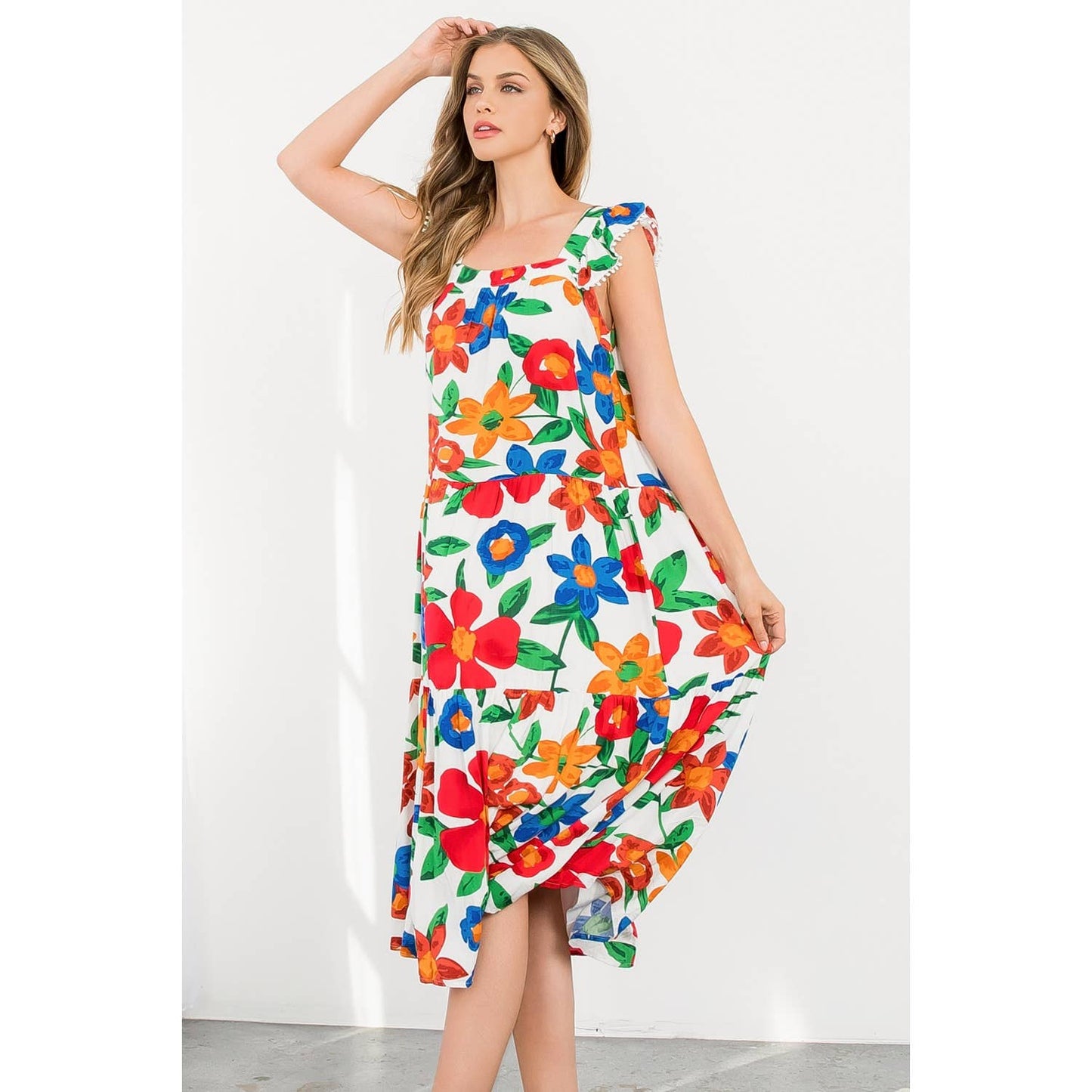 Marlow-Floral Print Tiered Midi Dress