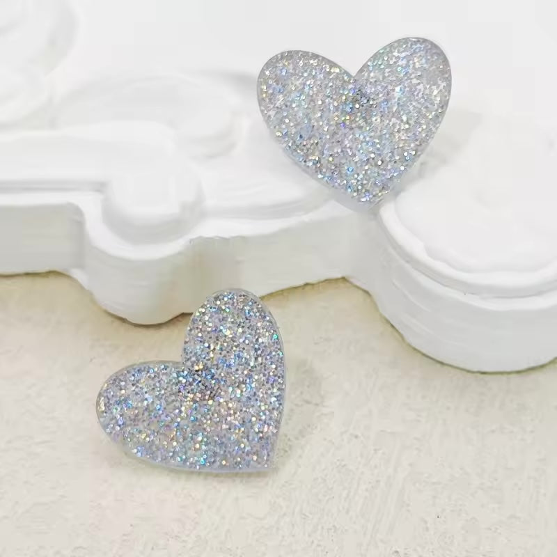 Resin Glitter Heart Stud Earrings