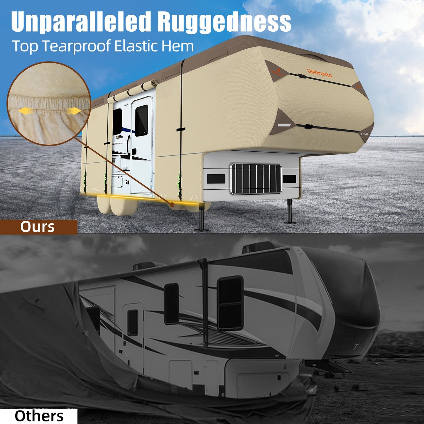 Umbrauto Umbrauto 5th Wheel RV Cover | 7-Layer Waterproof & UV-Proof Camper Trailer Cover with Tire Covers, Tongue Jack Cover & Windproof Ropes