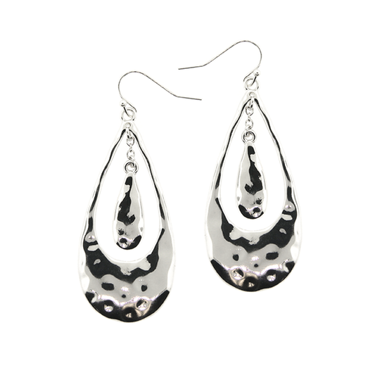 Stamped Metal Tear Drop Silver Earrings