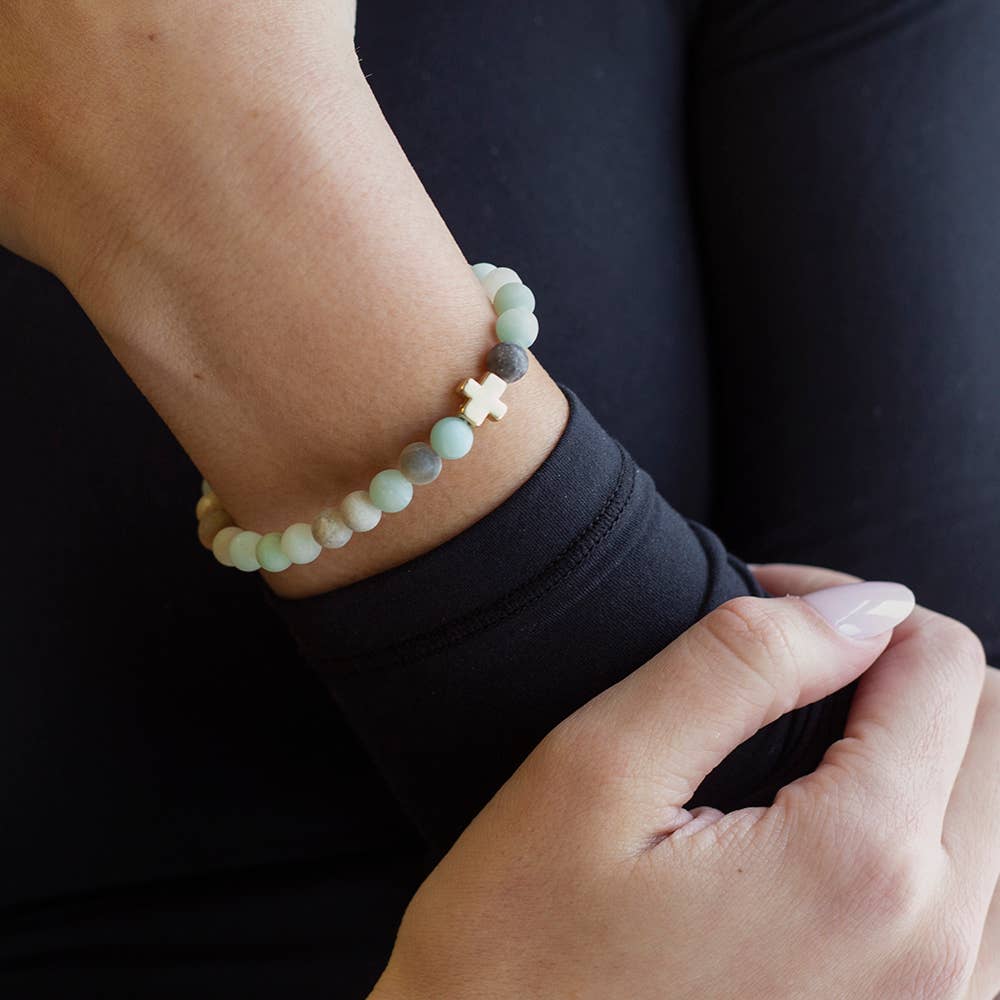 Faith Over Fear Cross Bracelet | Amazonite | Christian 