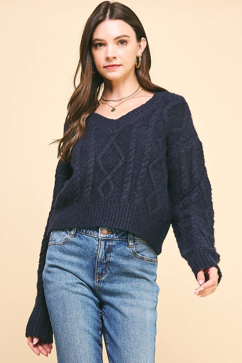 Elizabeth-Textured Cable Knit Sweater