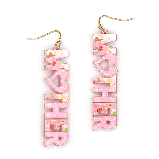 Pink Glittery Mother Dangle Earrings